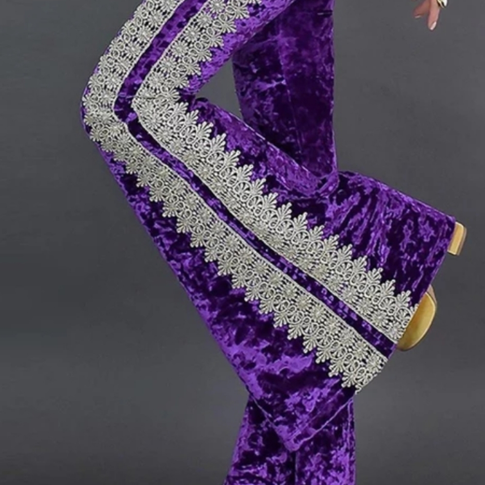 Gorgeous Purple crushed velvet flare pants
